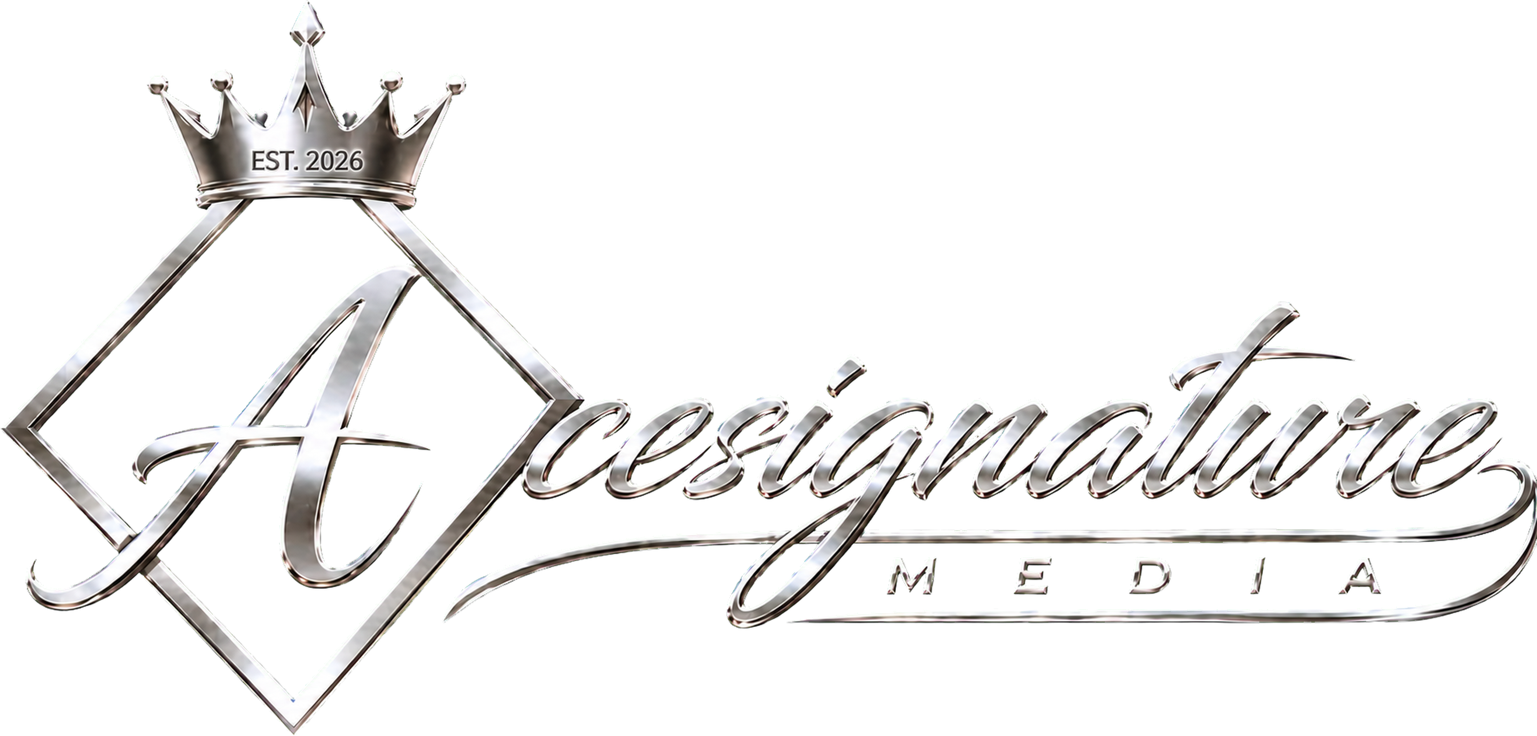 Ace Signature Media EST. 2026 crowned chrome signature logo